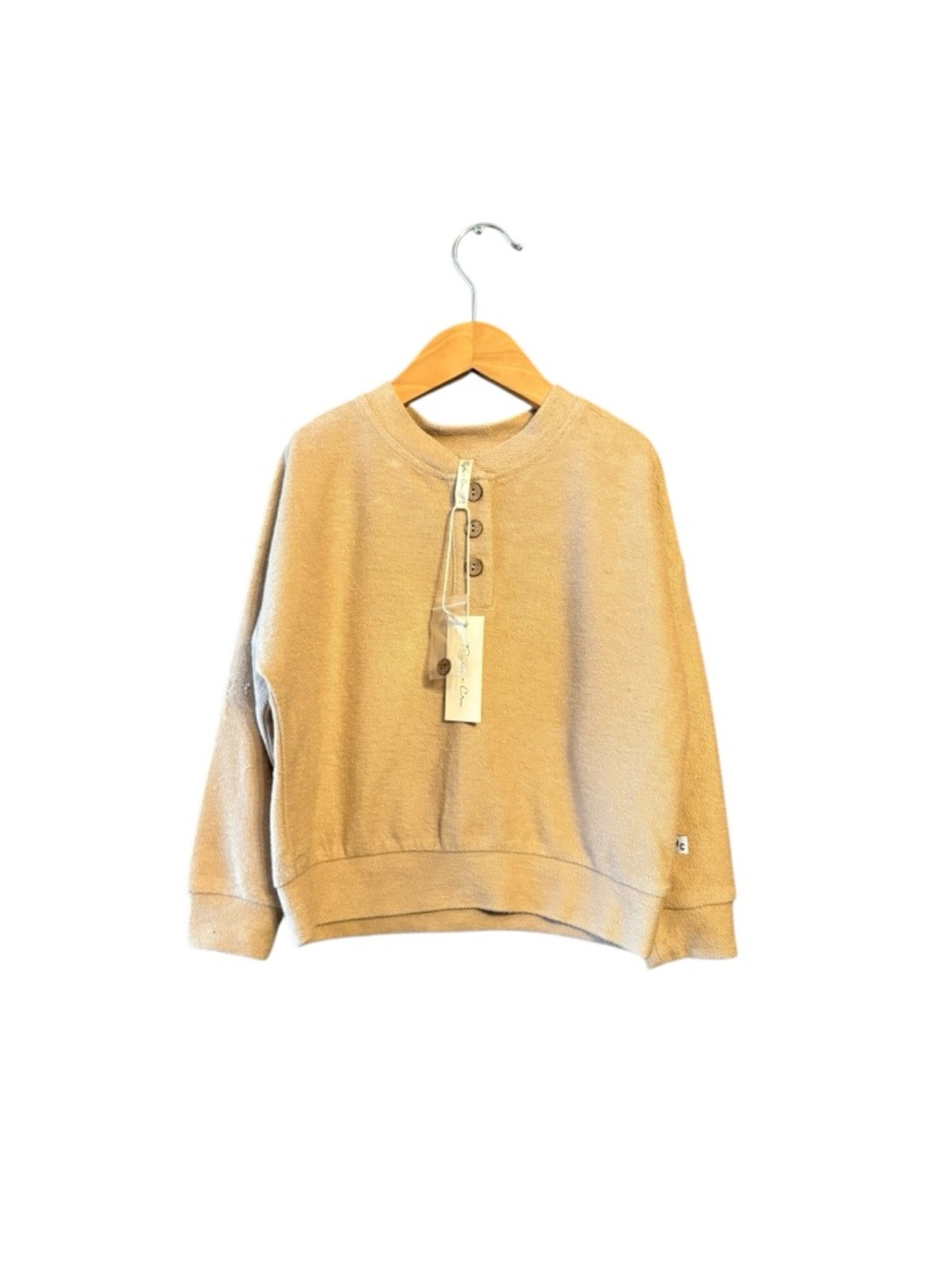 Kids Tan Button-Front Crewneck Top